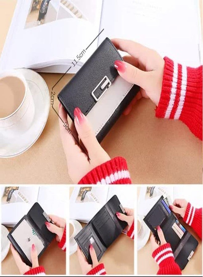 MEZON محفظة جلدية أنيقة من ميزون، حاملة للبطاقات والعملات المعدنية، محفظة صغيرة نسائية، محفظة بطاقات قابلة للطي، محفظة ثلاثية الطي (لون عشوائي) - Image 2